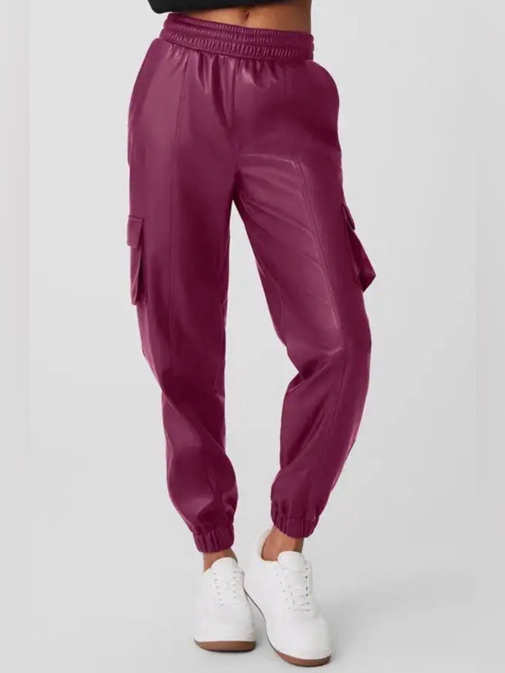 Alo Power Hour Faux Leather Joggers - Wild Berry